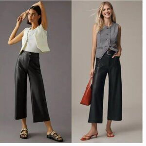 Maeve The Colette Faux Leather Crop Wide-Leg Pants - Size 33